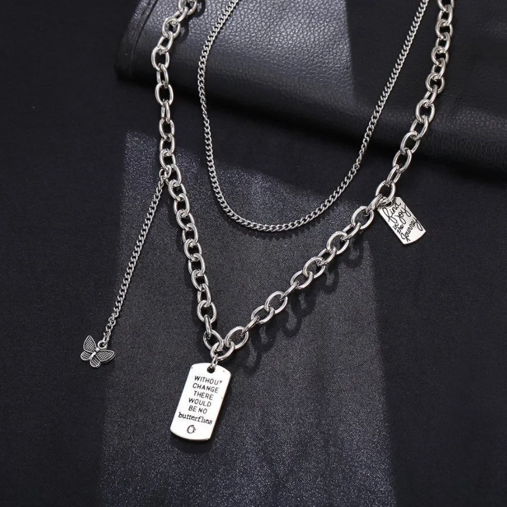 Silver Multi Layer Inspiring Butterfly Charm Necklace  NWT